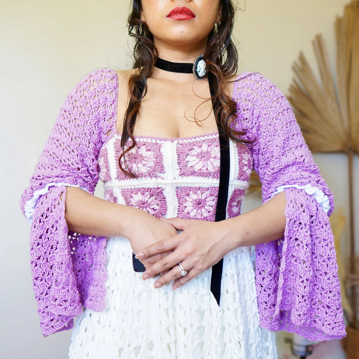 Ysabell Granny Squares FLARE-SLEEVES DRESS